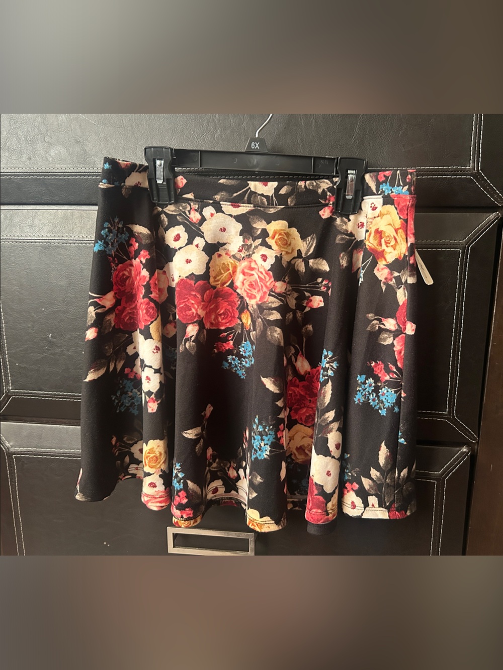 Forever 21 Black Floral Mini Skirt with Red & Yellow Blooms